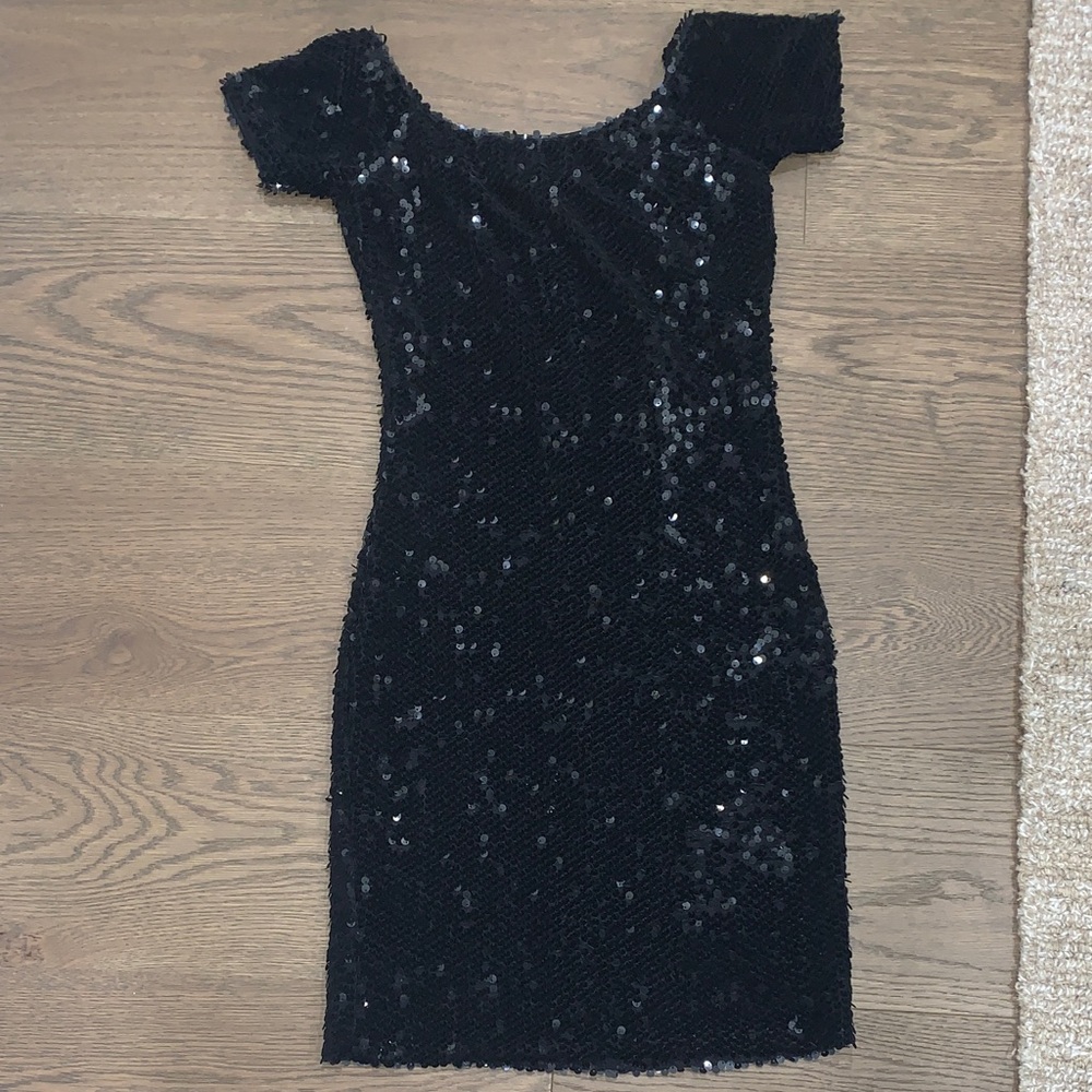 Off the shoulder Black Sequin Dress